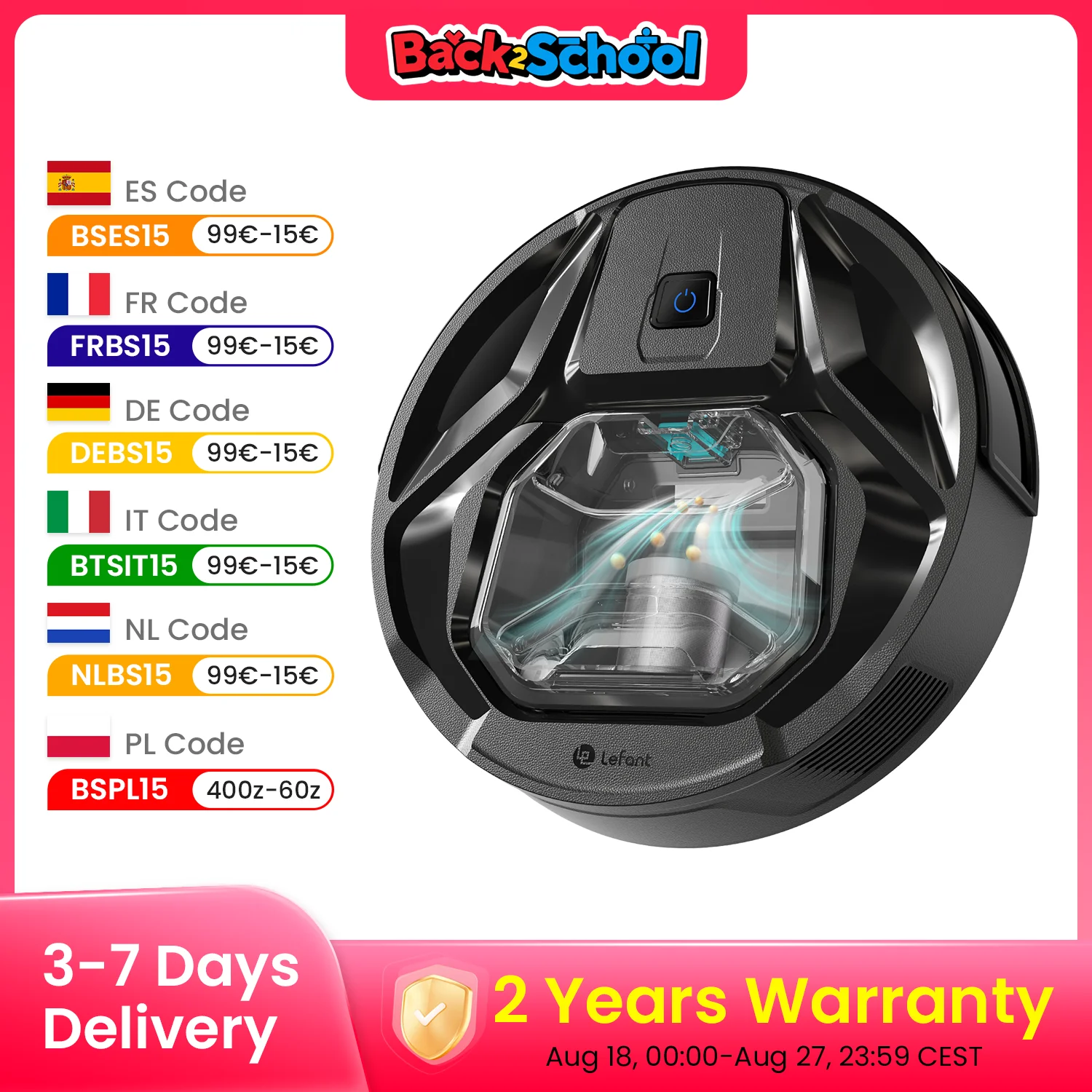 Aspirapolvere robot Lefant M320 con mocio, aspirazione potente 6000 Pa, pattumiera visibile, rilevamento tappeti, controllo vocale Alexa