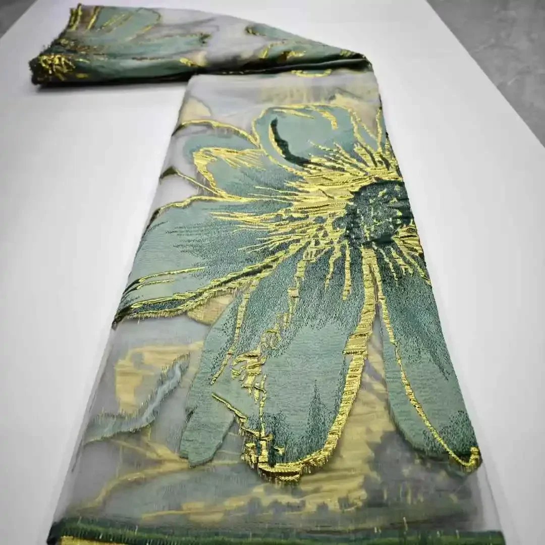 

African Brocade Jacquard Fabric Damask Material High Quality Nigerian Gilding LaceBrocard Tissu 5Yards Fabric for Sewing SZ135