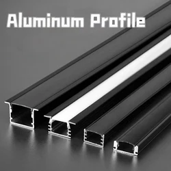 Barre Lumineuse LED en Profilé d'Aluminium Noir et Argenté, Support de Canal de Style U, Diffuseur PC pour Armoire, Placard, Décor, Bande Linéaire, 0.5/1m