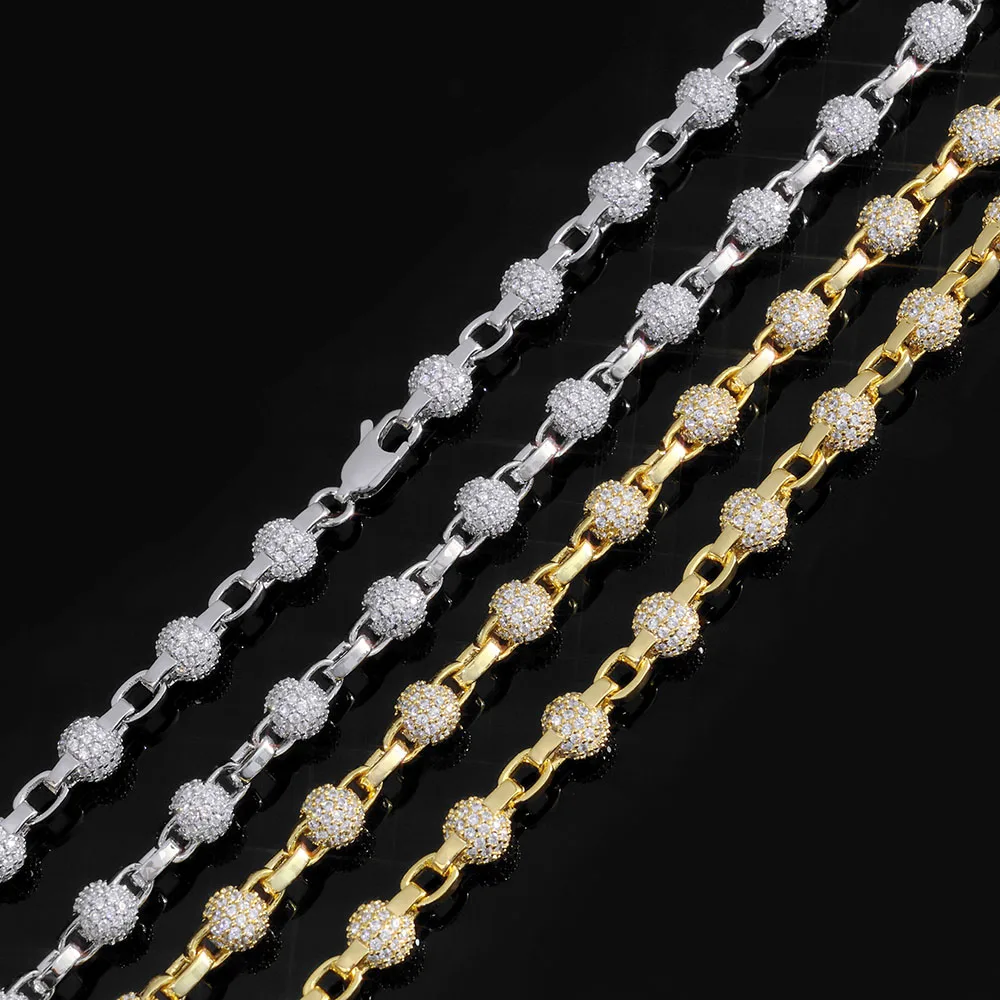 

Bead Necklace Women's ice Round Bead Necklace Custom Shiny Cubic Zirconia Micro Paving cz Jewelry Fish Tail Buckle Connection