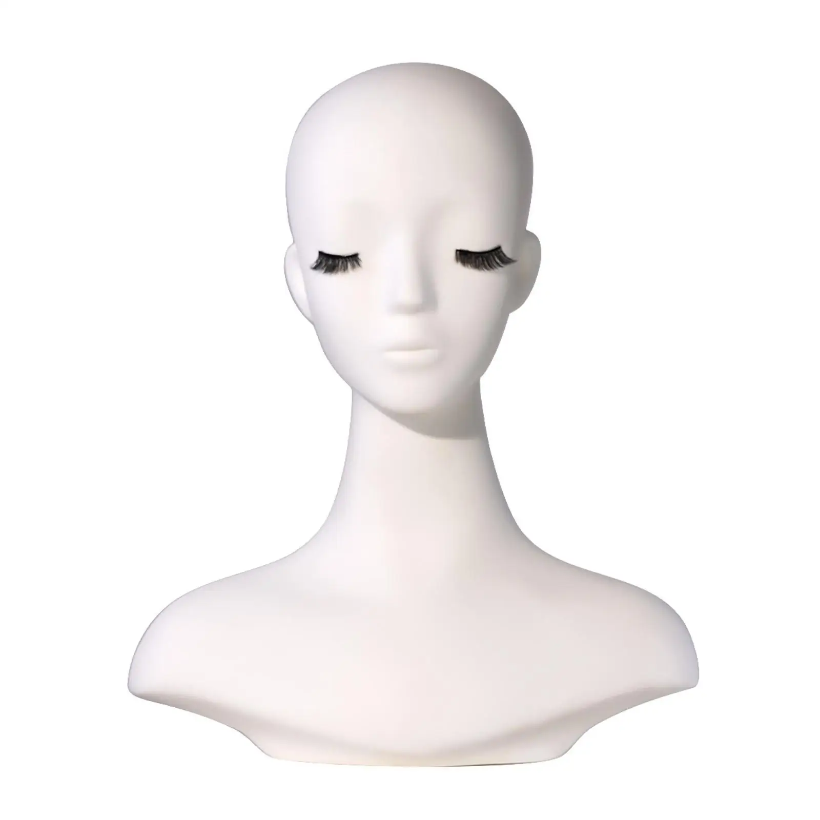 PVC Display Mannequin Head with Shoulders for Wig Hat Scarf Jewelry Showcase Neutral Matte Finish