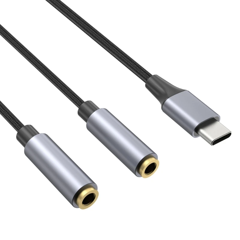 USB C to Double 3.5mm Female Headphones Splitters, TypeC to AUX Music Adapters Cable Dropsale