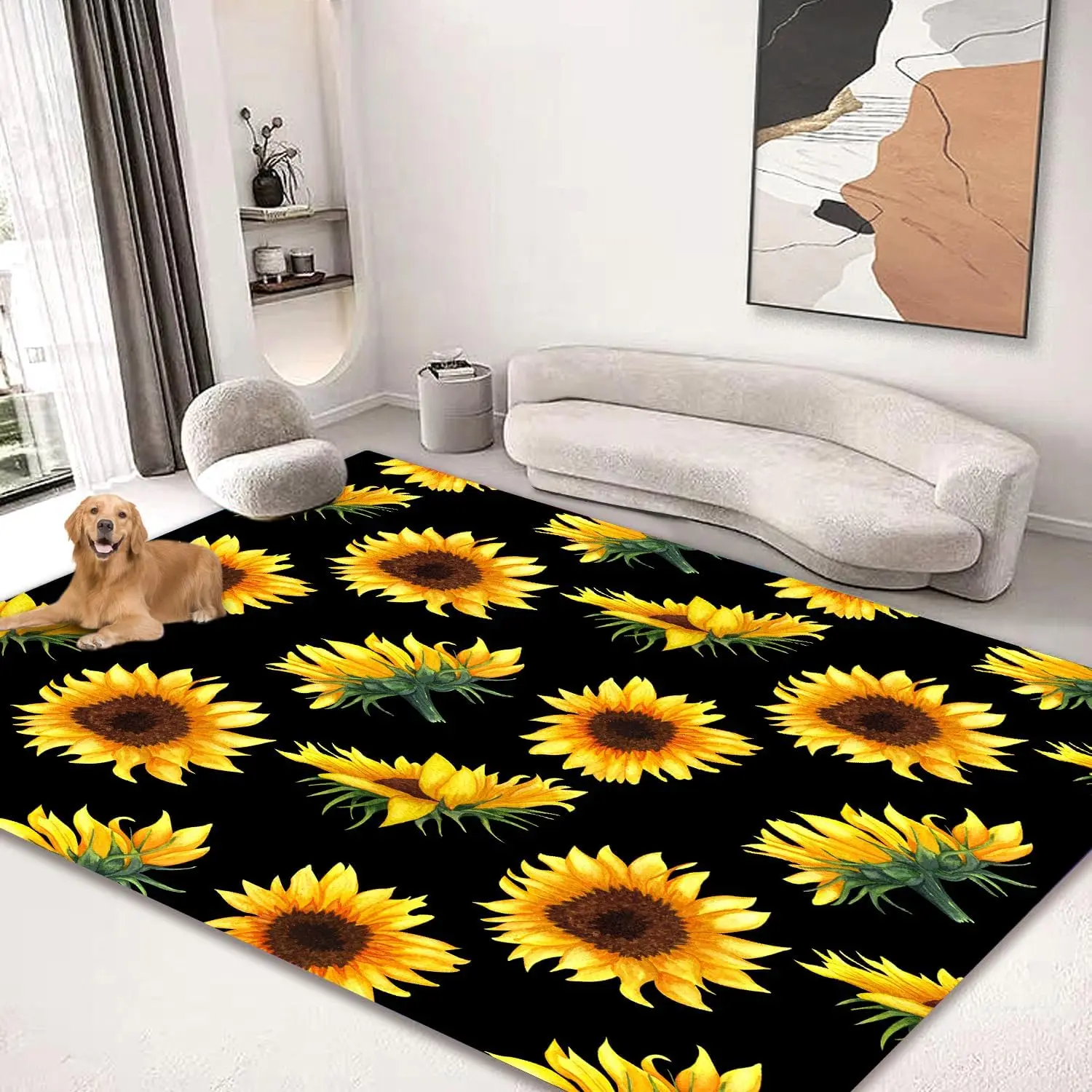 

Большой ковер для спальни, гостиной, детской комнаты, домашний декор, прихожая, домашние коврики, нескользящий коврик с подсолнухом, черный фон
