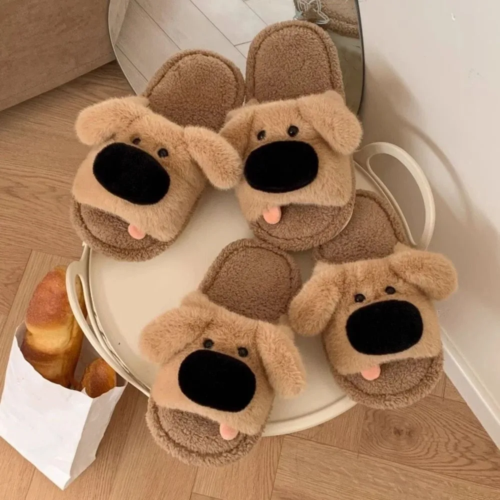 عارضة آذان طويلة الكلب النعال الشتاء لينة الكرتون فروي النعال رشاقته الدافئة المضادة للانزلاق المنزل أحذية قطنية النساء #4