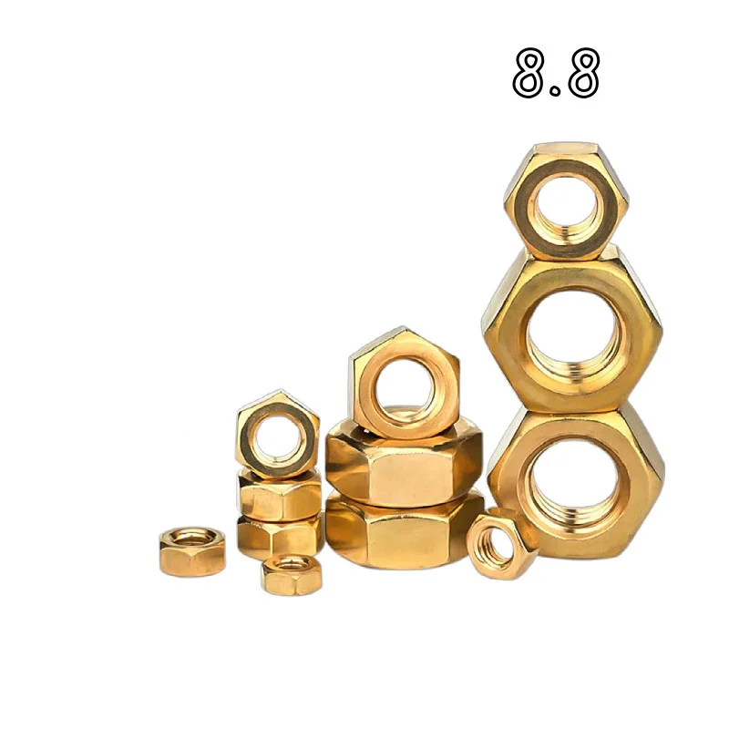M2 M3 M4 M5 M6 Grade 8.8 Carbon Steel Hex Nut Titanium Gold Plated High Strength Golden Metal Screw Fastener Nut 10/50Pcs