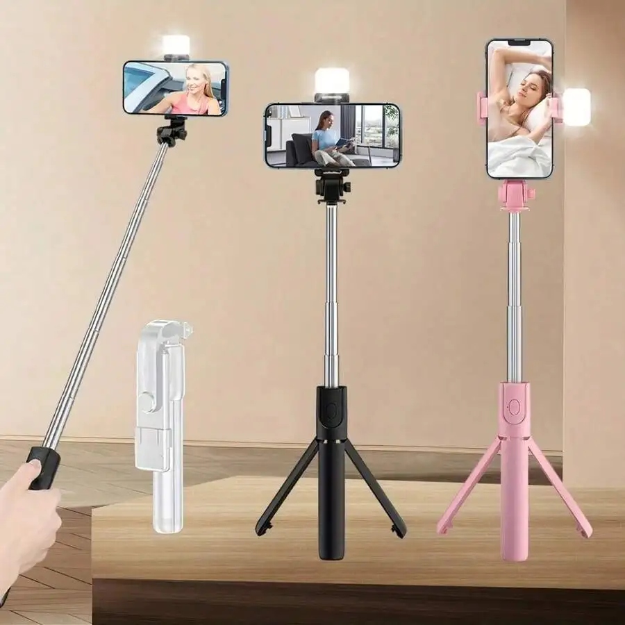 

Professional Phone Tripod Selfie Stick With Fill Light, 40 Inch Extendable Wireless Remote Stable Anti-Shake, 360° Rotata