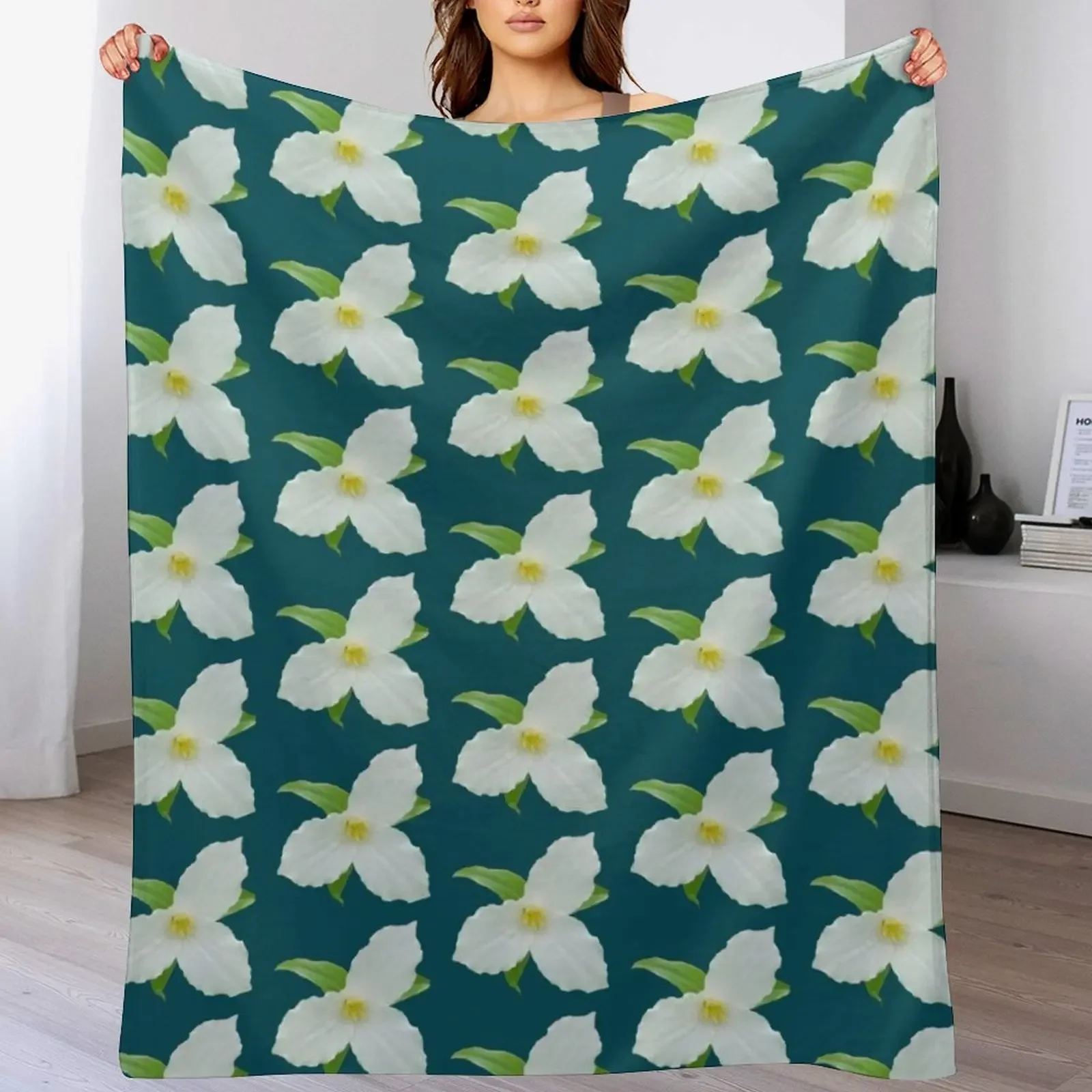 

Spring Trillium Throw Blanket Cozy Home Blanket Gift for Christmas Holiday