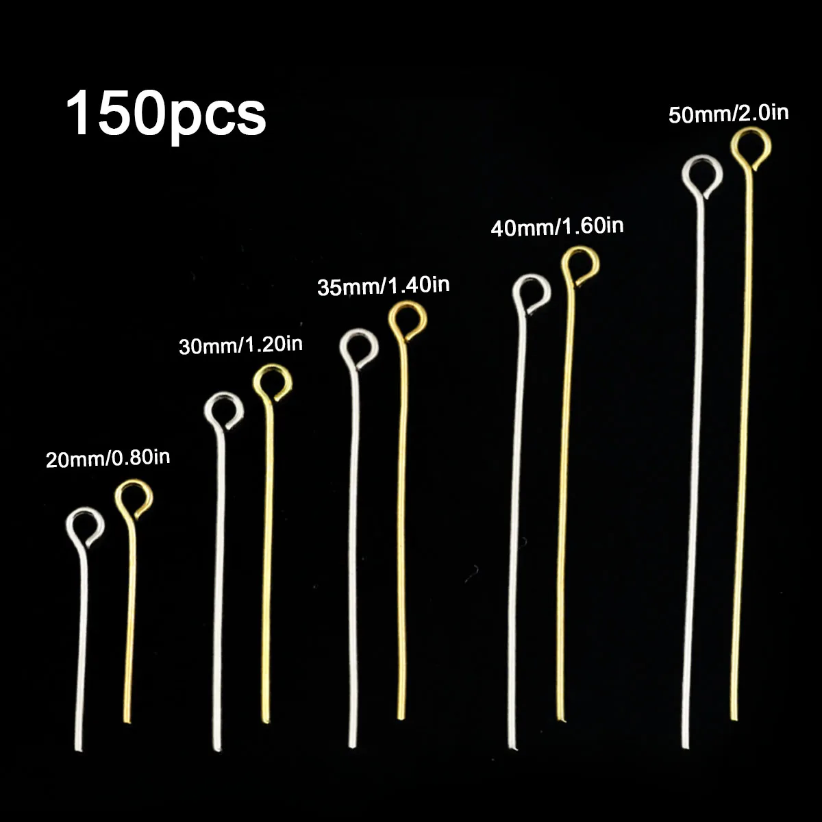 150pcs 20/30/35/40/50mm 9 Shape Needle Metal Connecting Needle Bendable Head Pins For Jewelry Making DIY Bracelets Accessories