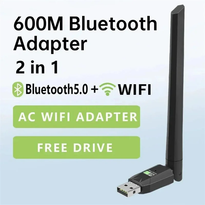 

600Mbps USB Bluetooth 5.0 Wifi Adapter Dual Band 2.4G 5G Wi-Fi Dongle Antenna USB Ethernet Network Card Receiver For PC