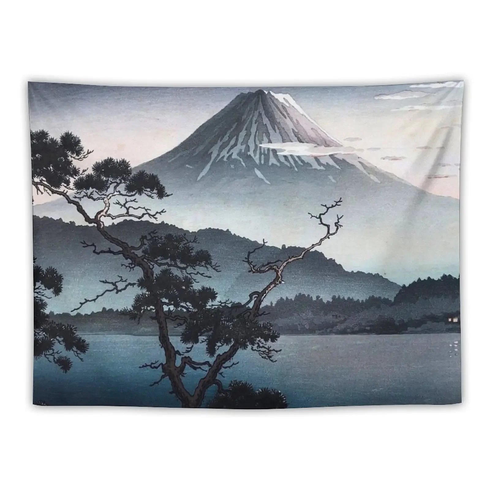 Lake Sai Sunset by Tsuchiya Koitsu Vintage ,Japanese ,Woodblock Print ,East Asian ,Cultural Art Tapestry Wallpaper Tapestry