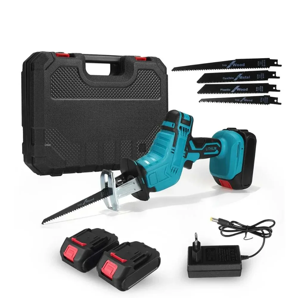 21V Cordless Electric Reciprocating Saw Rechargeable Li-ion Battery Saw Quick Change BladeMetal Wood PVC Cutting Power Tools