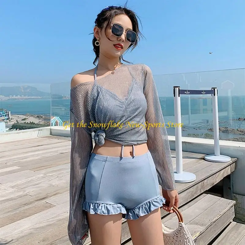 E56D trzyczęściowe seksowne stringi stroje kąpielowe Push Up kobiece sznurowane stroje kąpielowe kostium kąpielowy