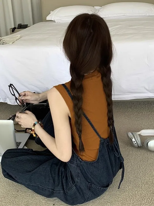 

Sli Summer Denim Overalls Women's Faionable oulder Strap Wide Leg Pants High Waist Casual Wear Waed Effect Jeans