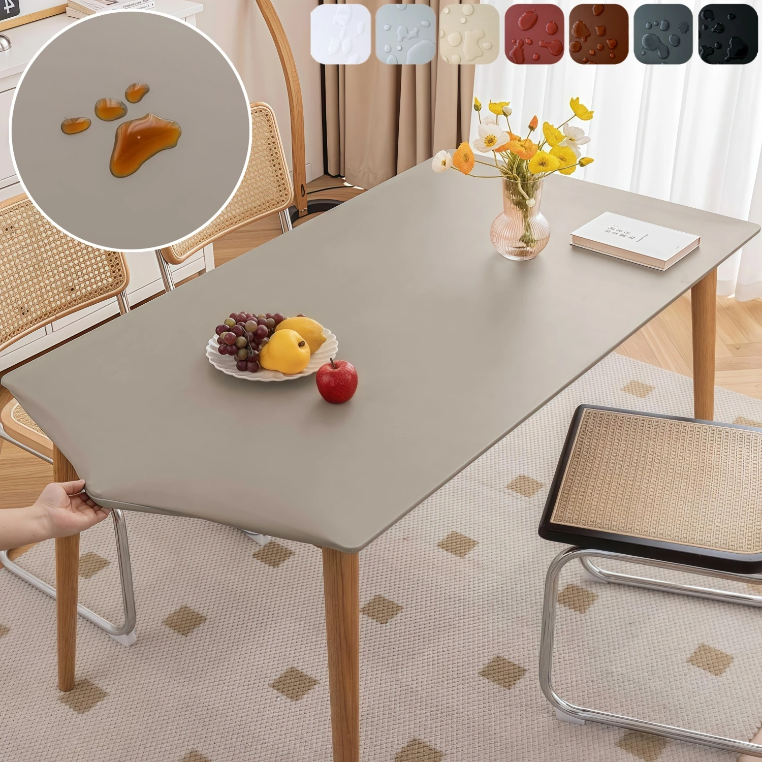 Waterproof Table Cloth Picnic Elastic PU Leather Fitted Edged Table Cloth Stretch Square/Rectangle Table Cover Wipe-Clean