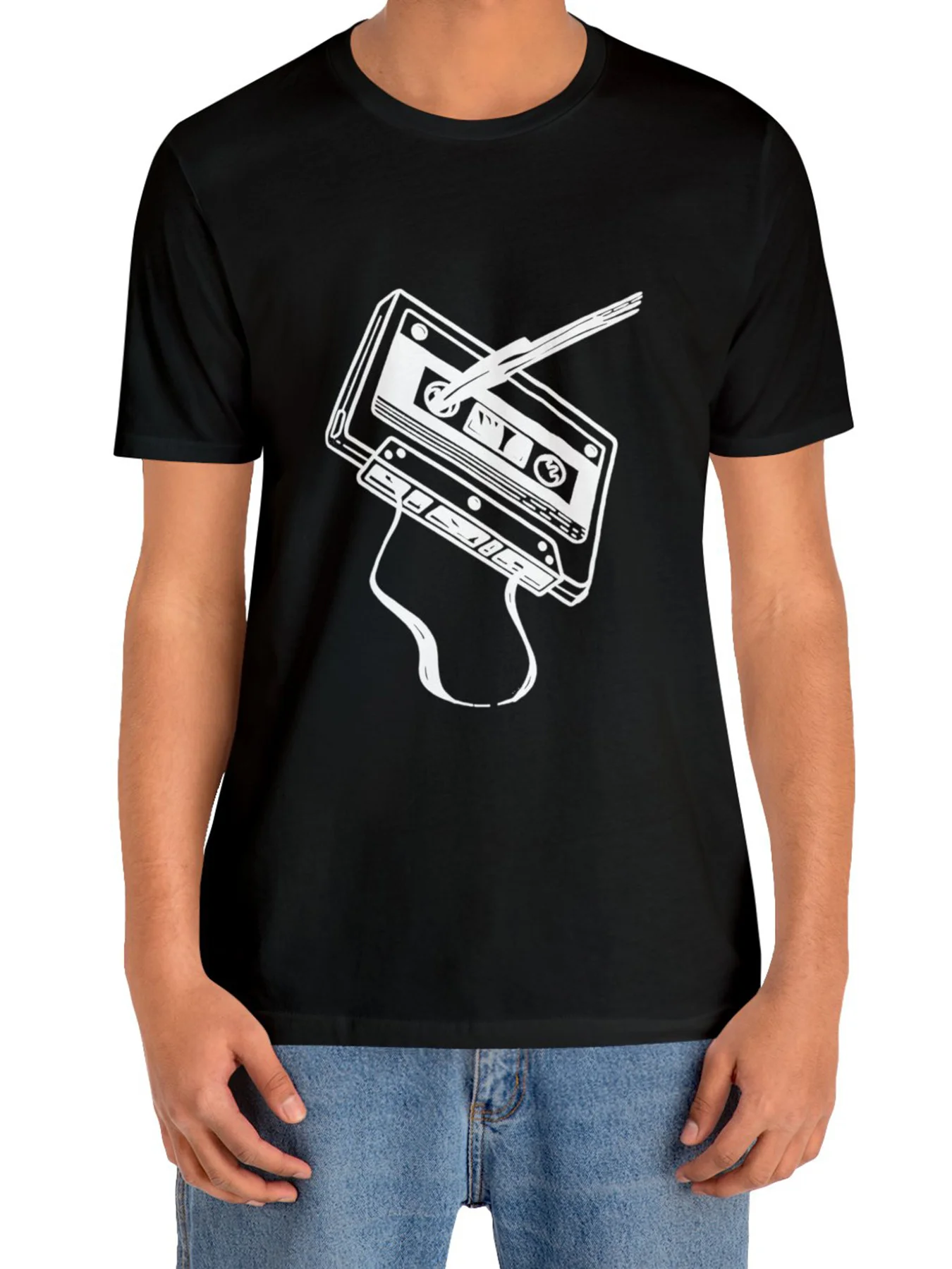 

Men's Fashion Tape Print Sports T-shirt, Casual Stretch Round Neck Tee Shirt For Summer