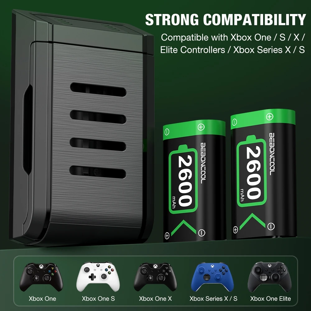 Beboncool 2x2600 mah wiederauf ladbarer Akku für Xbox-Serie x | s/xbox one/s/x/xbox One-Controller-Ladegerät für Xbox