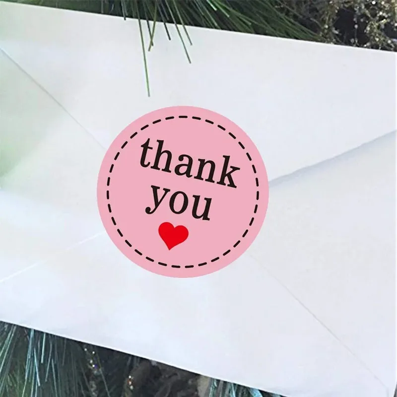 500pc Pink Thank You Seal Label Paper Sticker Envelope Heart Cute Round Sticker Stationery Label Sticker Gift Package Seal Paper