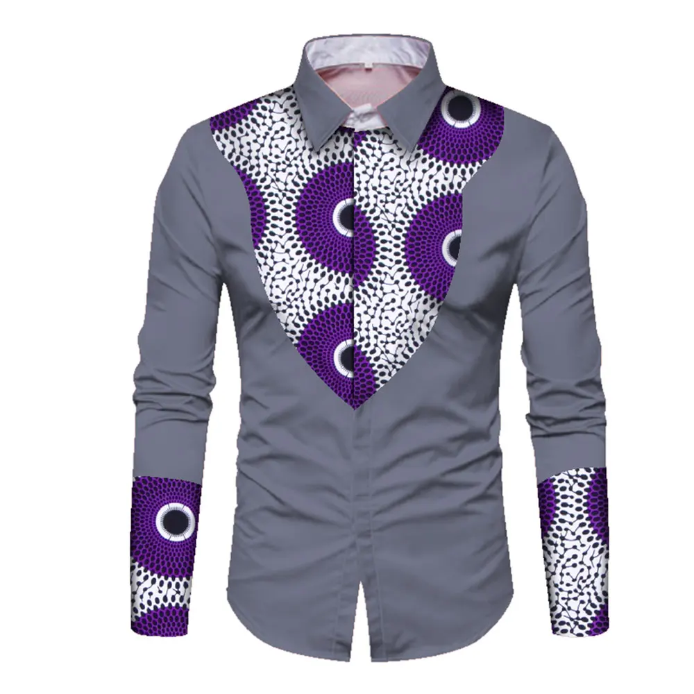 Men African Print Shirt Clothes Long Sleeve Cotton Slim Fit  Lapel Shirt Tops Men Personal Custom Plus Size WYN352