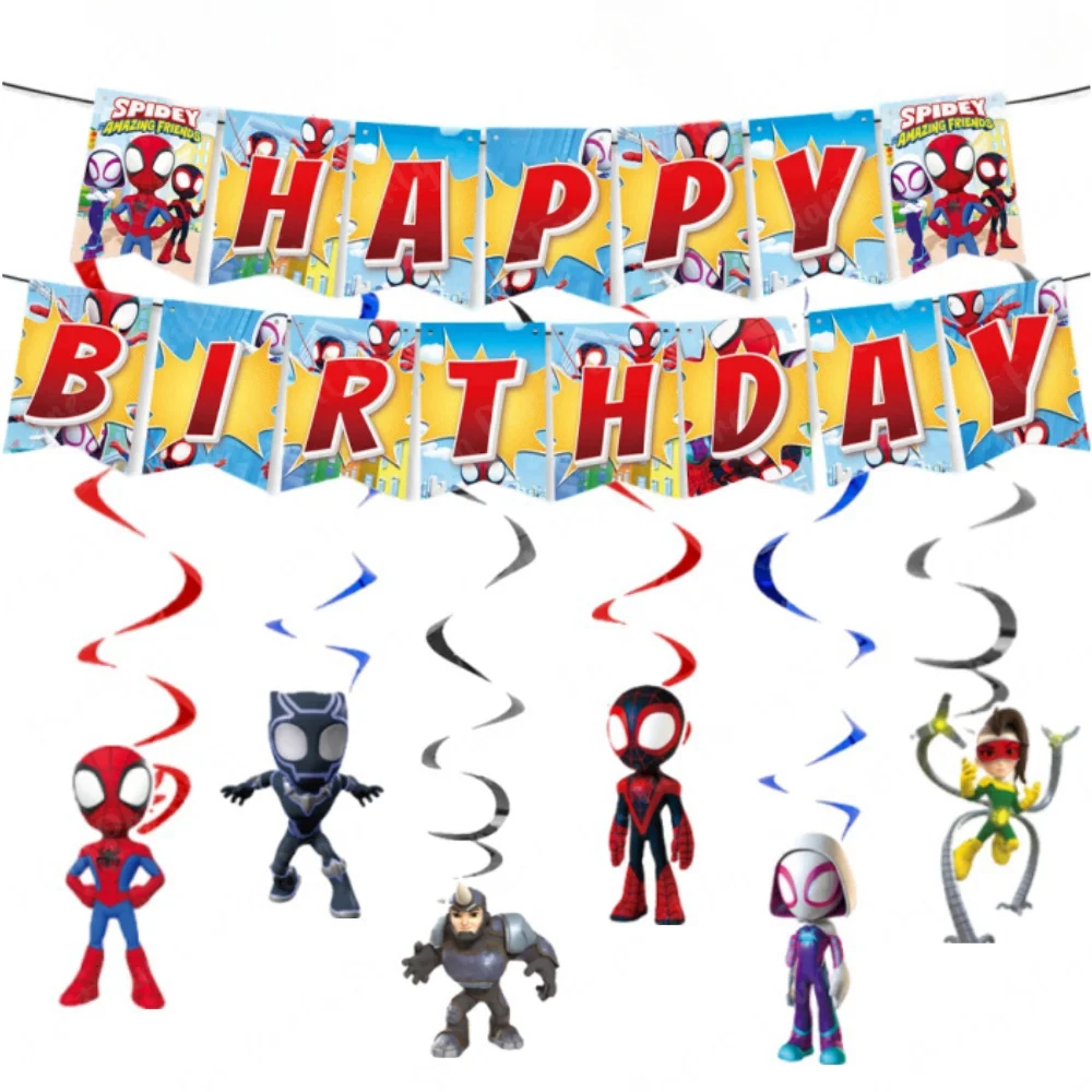 Spidey And His Amazing Friends Birthday Decorations Spidey Happy Birthday Banner Hanging Swirls for Spiderman Party Supplies