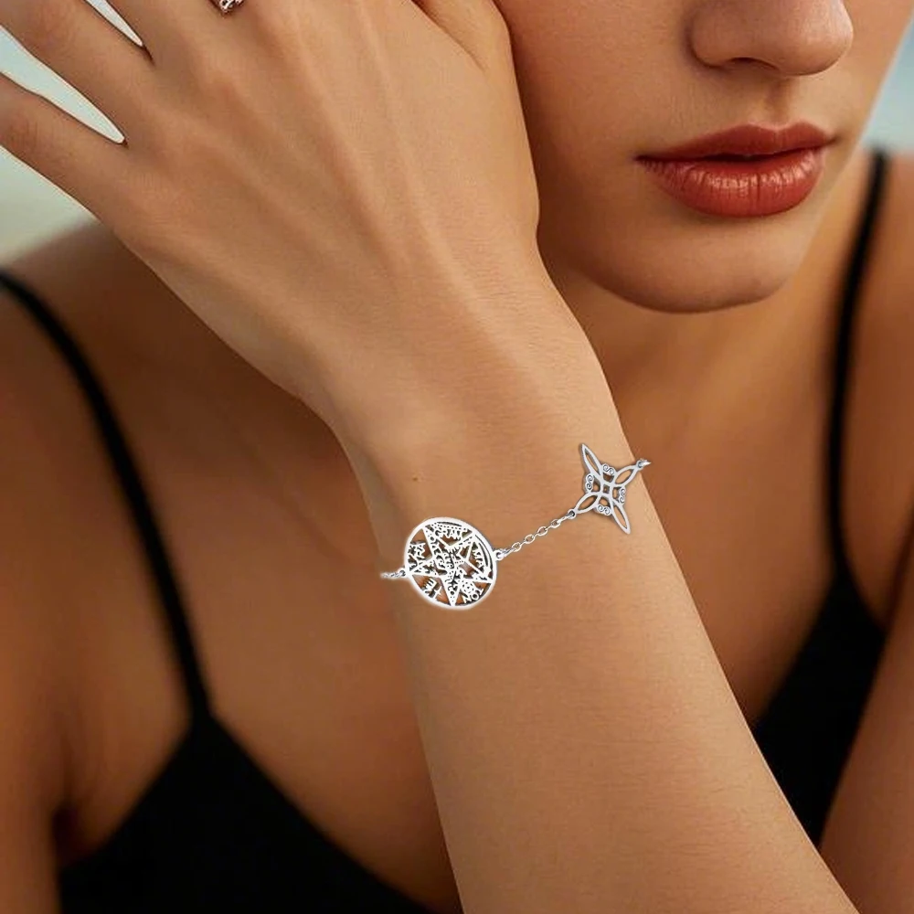 الفولاذ المقاوم للصدأ الثلاثي حماية سوار الساحرة عقدة مريم العذراء الخماسي Tetragrammaton ثلاثة أنواع تميمة مجوهرات للنساء #4