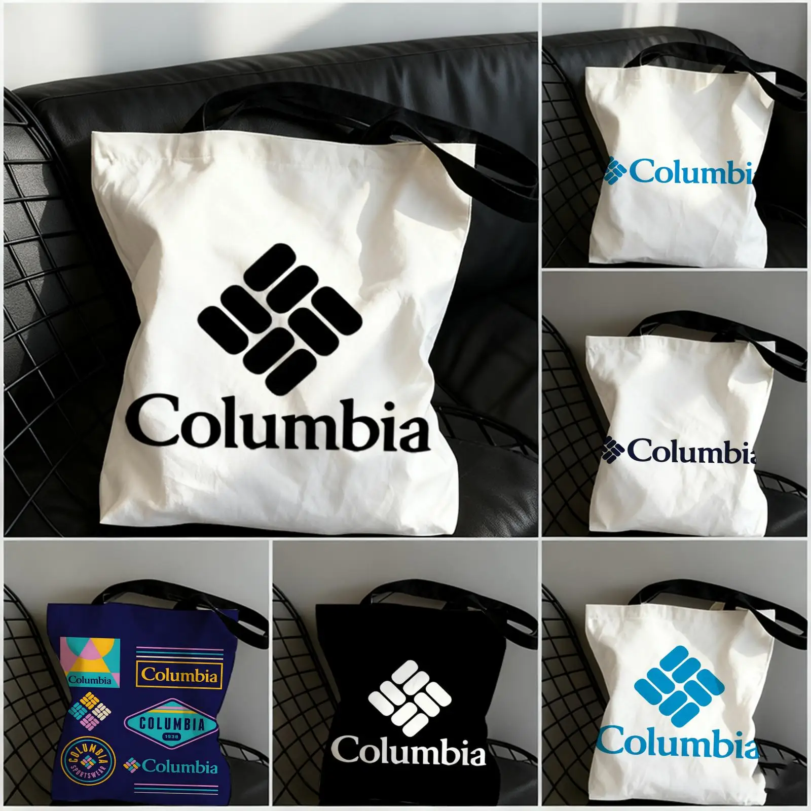 Bolsas de Almacenamiento Clásicas C-Columbia, Bolsa de Mano de Lona con Estampado a Doble Cara, Gran Capacidad, Bolso de Hombro de Moda para Compras
