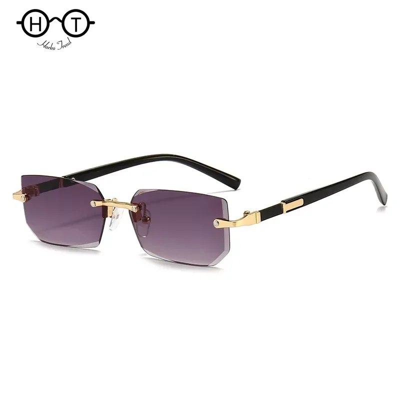 Rimless Sunglasses Rectangle Fashion Popular Women Men Shades Small Square Sun Glasses for Female Male Summer Traveling Oculos