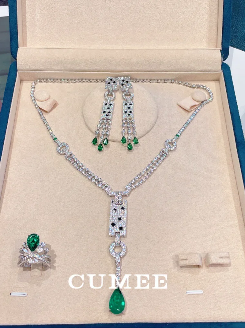 

Cumee Роскошное модное изумрудное ожерелье с подвеской для женщин, стерлинговое серебро 925 пробы, позолоченный, созданный в лаборатории драгоценный камень