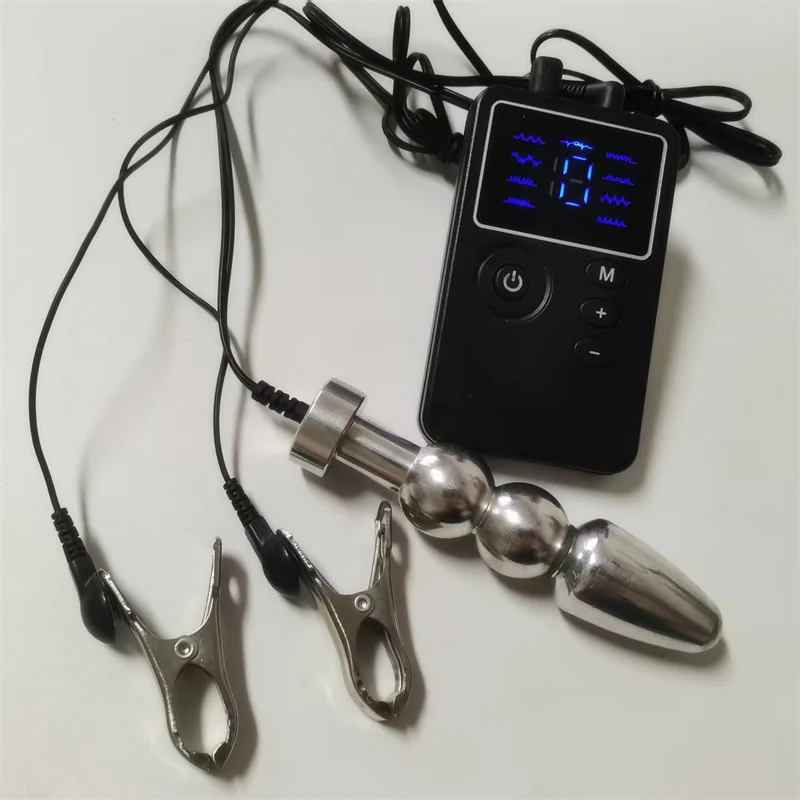 Metal Anal Beads Massage Butt Plug 8 Modes Electric Shock Nipples Stimulation Clips Sex Toys for Women Men Gay Masturbation