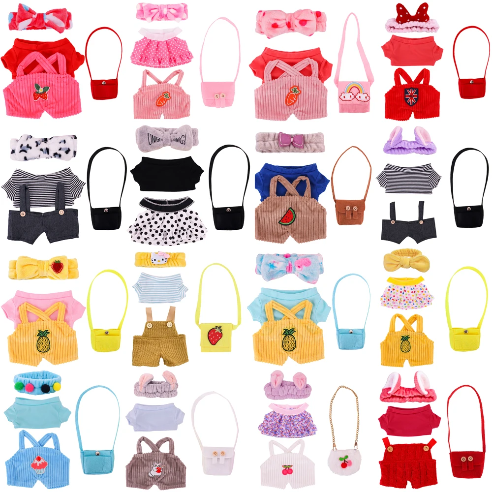 Kawaii Plush Doll Clothes Short Sleeved Headband Suspender Pants for 30cm lalafanfan Clothes Accessories Duck Dolls Dress,Gifts