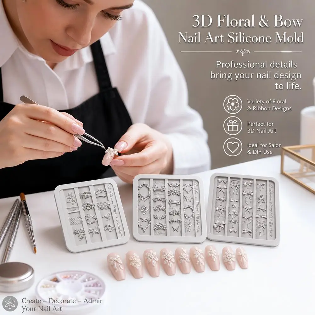 Artistic Vintage Floral Butterfly Lace Silicone Mold 3D Embossed Nail Art Decorations Essential Tool for Nail Artists