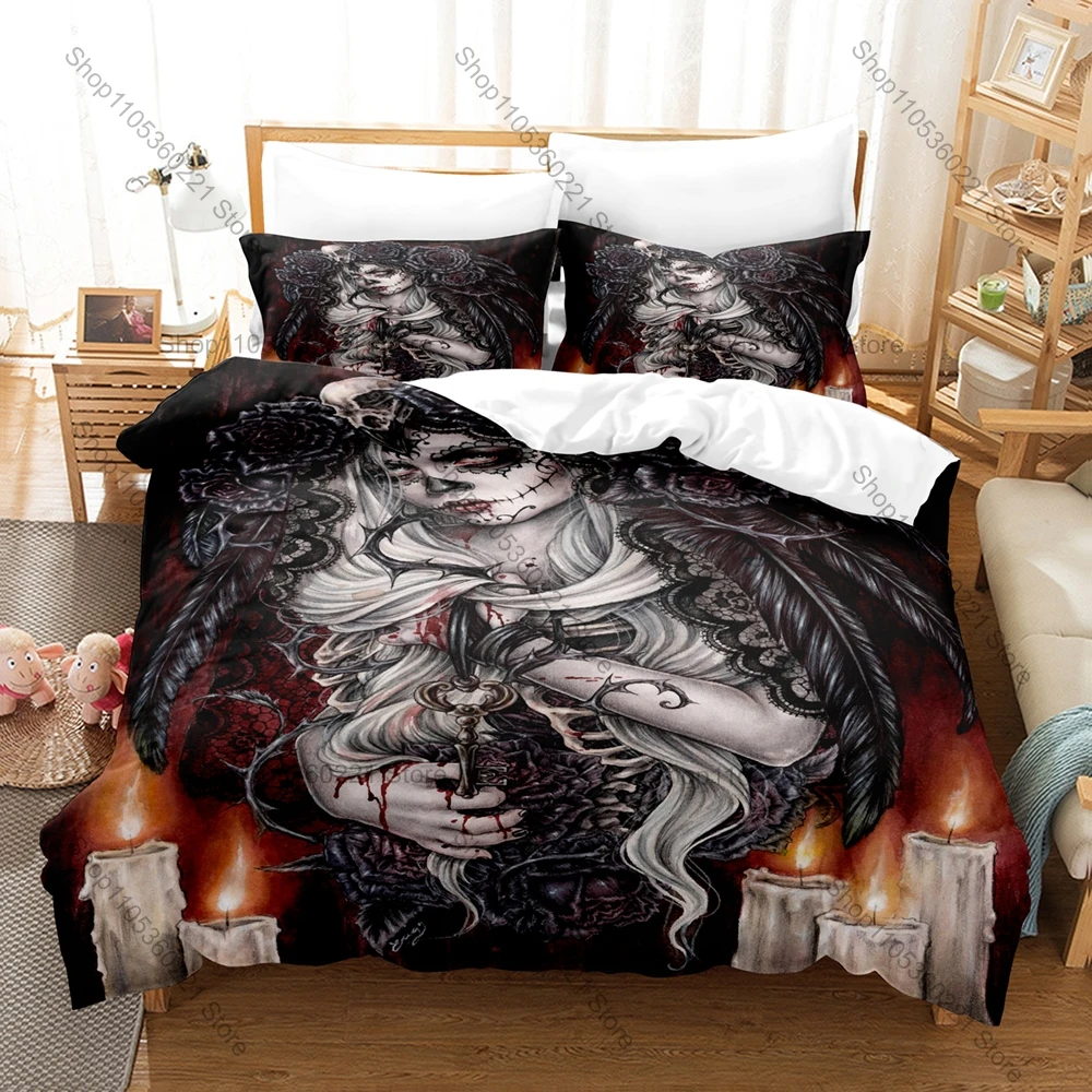 Witch Priestess Spirit Magic 3PCS Bedding Set Fantasy Print Duvet Cover Bed Sheet Pillowcase Soft Microfiber Gothic Style