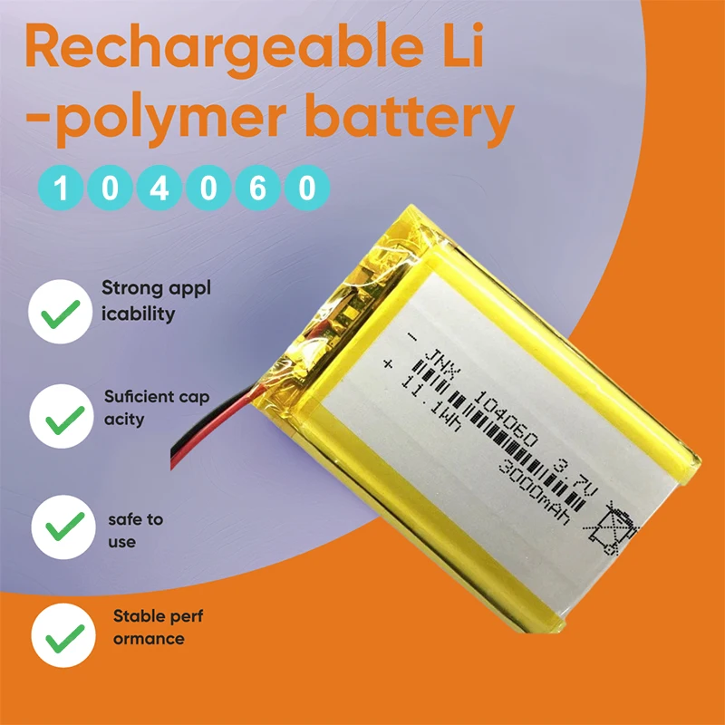 104060 Rechargeable Li-polymer battery 3.7V 3000mAh suitable for humidifier doorbell locator Bluetooth speaker backup battery