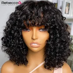 Jerry Curly Human Hair Wigs with Bangs Full Machine Made Wigs Highlight Honey Blonde Colored Wigs For Women Peruvian Remy Hair