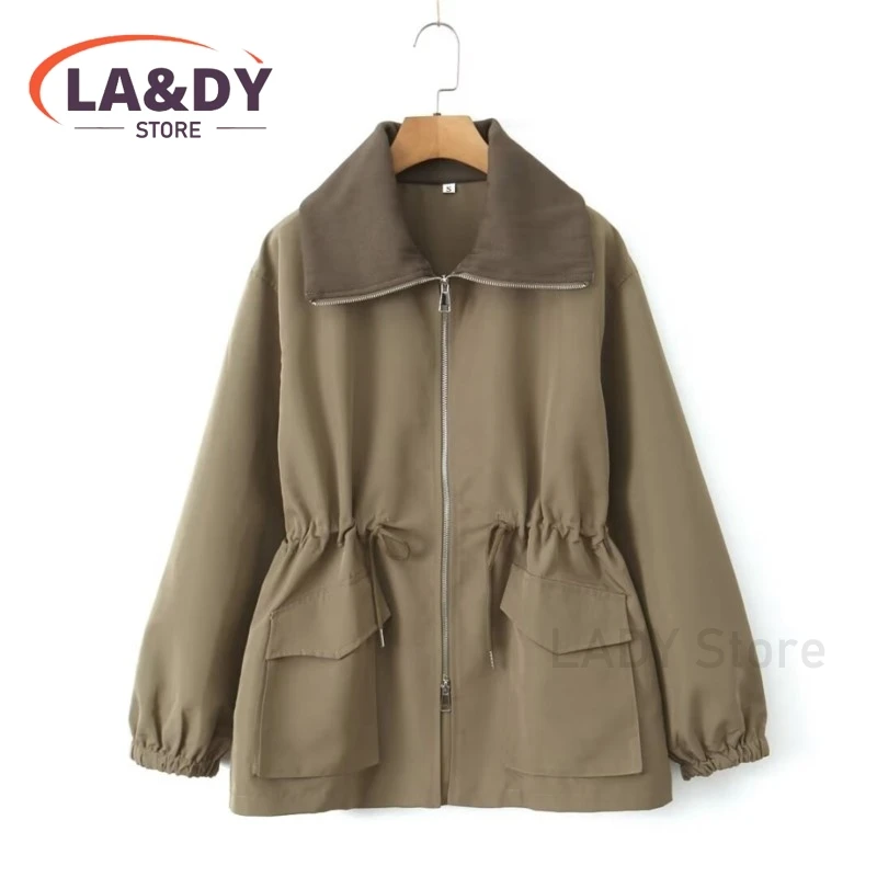 Jacket Coat Woman 2024 Autumn Fashion Loose Simple Versatile Female Solid Color Casual Long Sleeves Zipper Pockets Outerwear Top