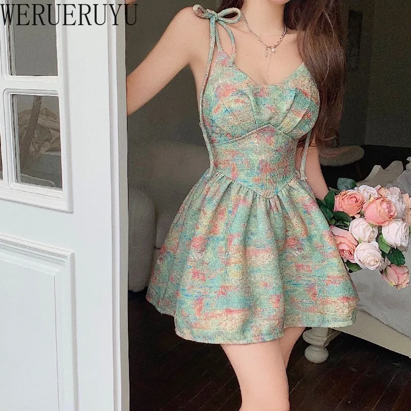 Vintage Print Mini Elegant Dress Woman Clothing Sleeveless Backless Fashion Summer Spaghetti Strap Party Short Dresses for Women