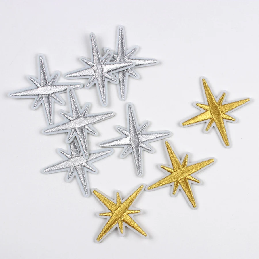 10Pcs Embroidered Golden Silver Star Patch Iron On Stickers Sewing Appliques Repair