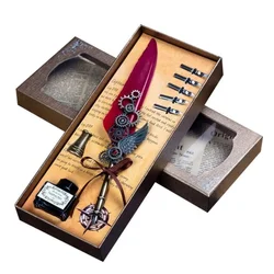 English Calligrap Feather Pen Set Vintage Advertising Gift ink Pen Dip Water Metal Fountain Pen Set Birthday Gift Box 5 Nibs
