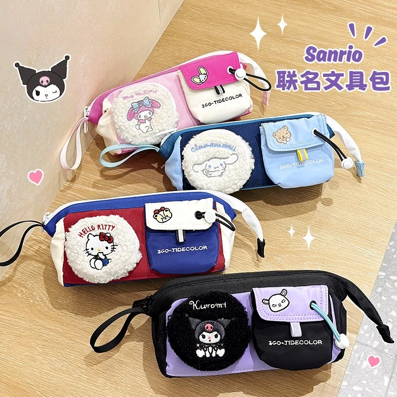 

Пенал большой емкости Hello Kitty Sanrio для девочек, сумка для канцелярских принадлежностей для школьников средней школы, маленькая рост, большая вместимость