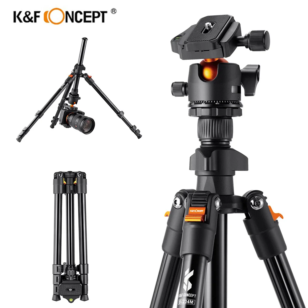 

K&F Concept Camera Tripod 62.99 Inch/160cm (B1234M) Portable Aluminum Tripod with 360 Degree Panorama Ball Head for DSLR Cameras