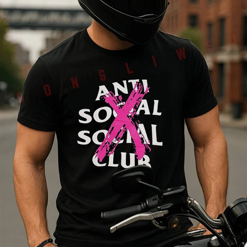 

X Logo Streetwear Graffiti Style Moto Men's Cotton T-shirt Summer Short Sleeved Casual Basic TShirt Breathable Unisex Tops