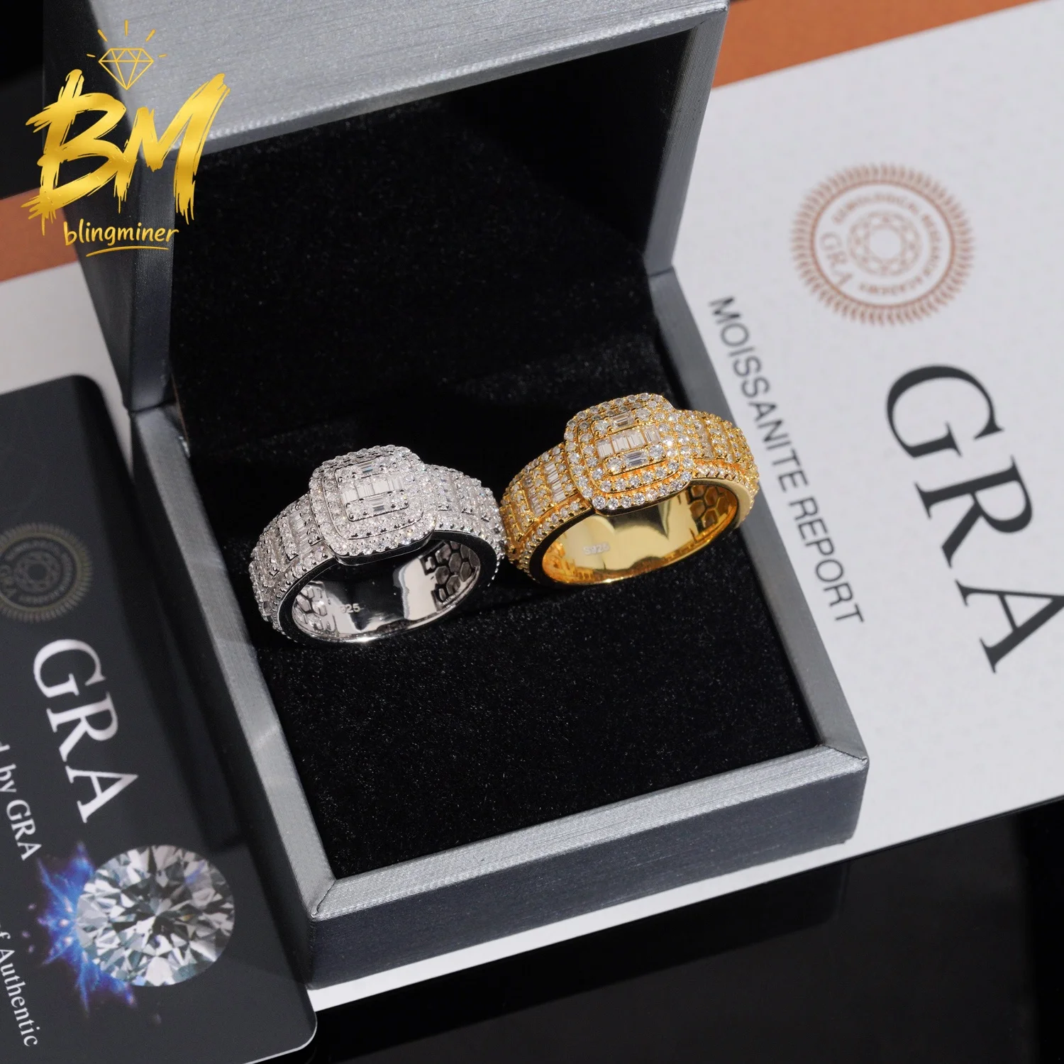 Blingminer Iced Out VVS Moissanite Rings For Men Women S925 Silver Finger Jewelry Pass Diamonds Tester GRA Free Shipping