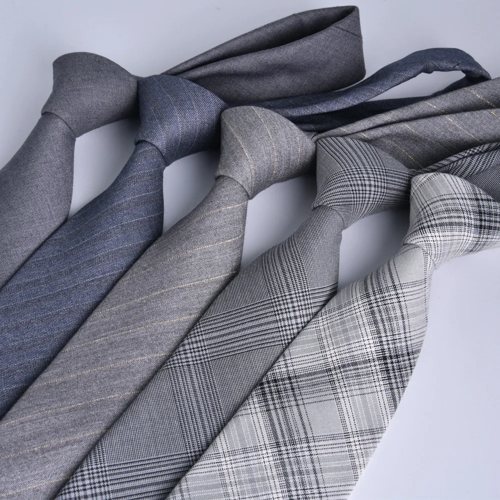 7.5CM Width Formal Grey Neckties For Men TR Fabric Cotton Plaid Neck Tie Retro Gravatas Wedding Party Business Fashion Cravat