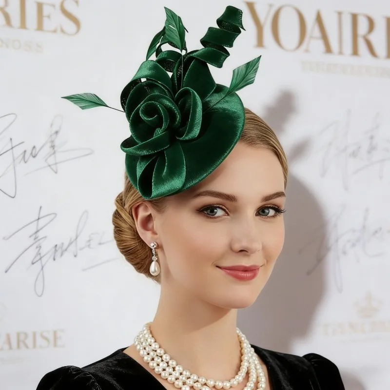 

Ladies' Headwear for European and American Brides Outdoor Flower Tea Party Feather Hair Accessories Linen Derby Hat