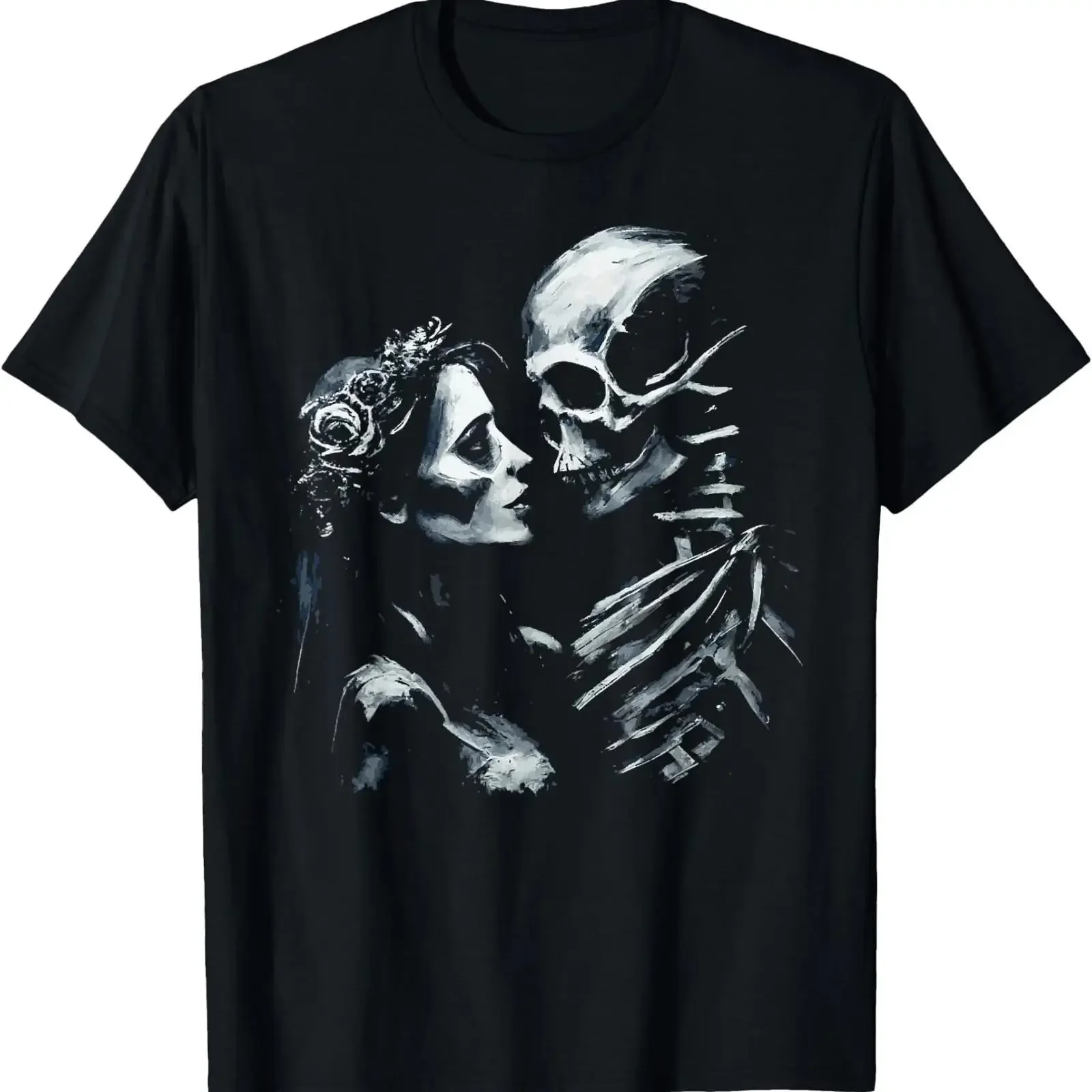 Death's Bride Dark Romance Gothic Love Art Skeleton T Shirt vintage Washed Versatile Stretched fashion Stylish Breathable