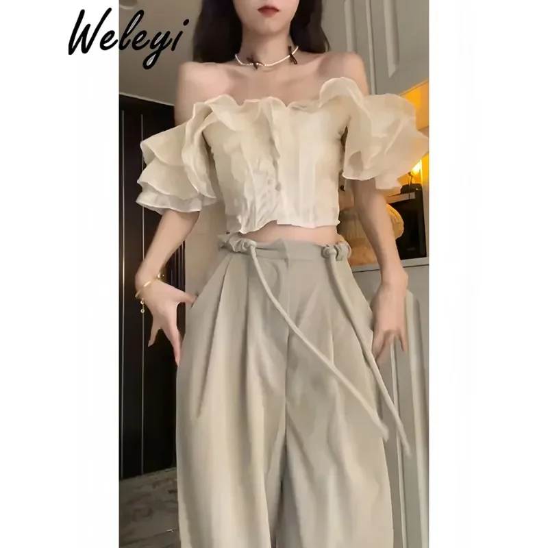 

Women's Spring and Summer Sweet Wear A Set of Trousers Suit 2024 New Loose High Waist Drooping Mopping Casual Wide Leg Pants