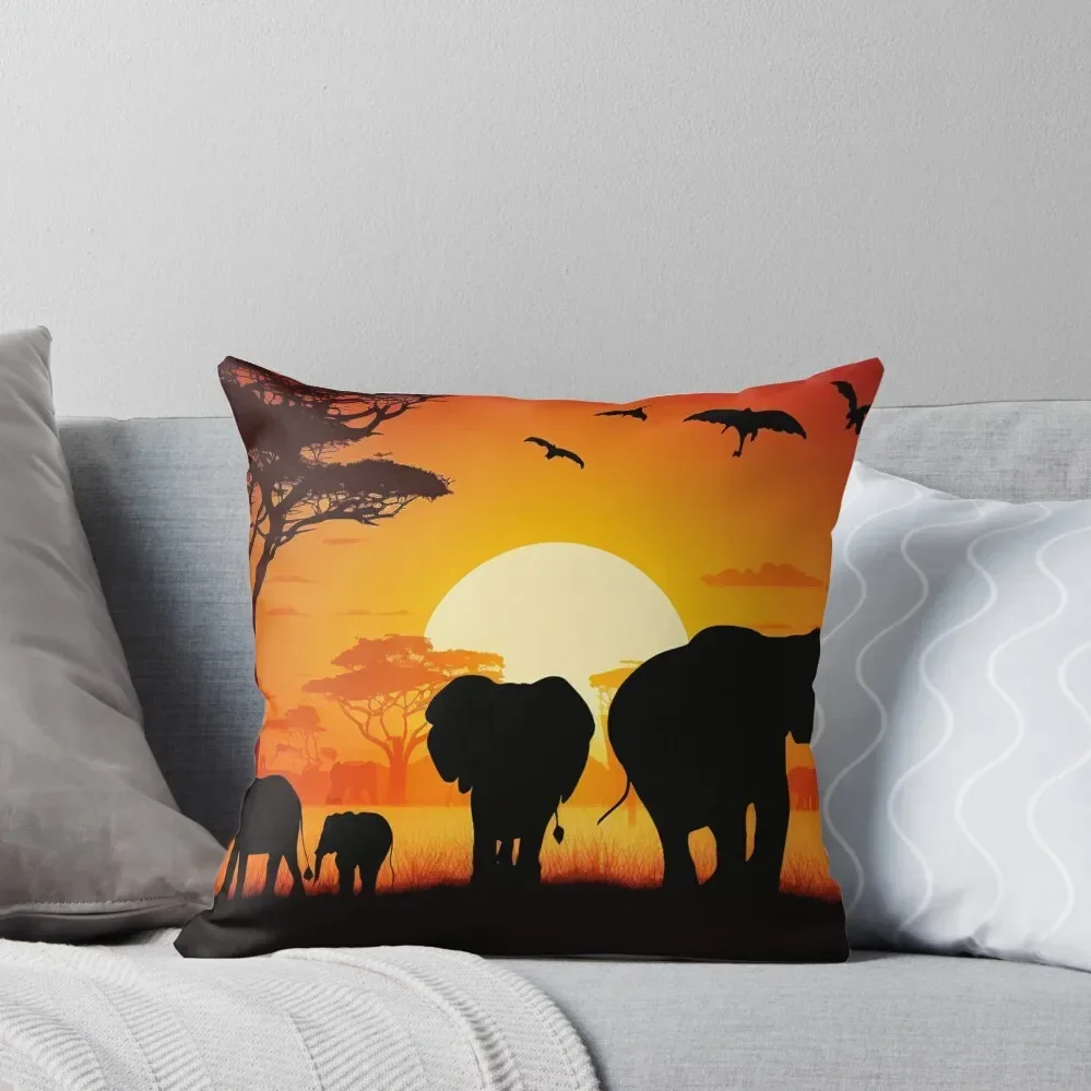 Wild Animals on African Savanna Sunset Throw Pillow christmas pillowcases Decorative Cushion Cover anime girl Pillow