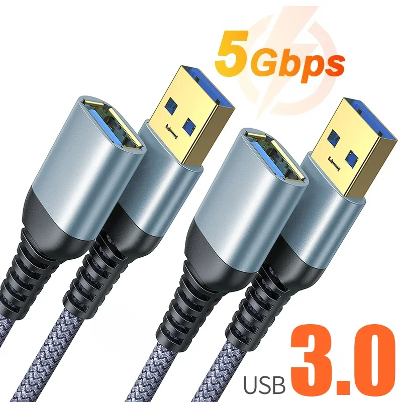 웹캠 카메라 키보드 프린터용 USB 익스텐션 케이블, 나일론 편조 USB 3.0 연장기, 데이터 와이어, 5Gbps 고속 코드