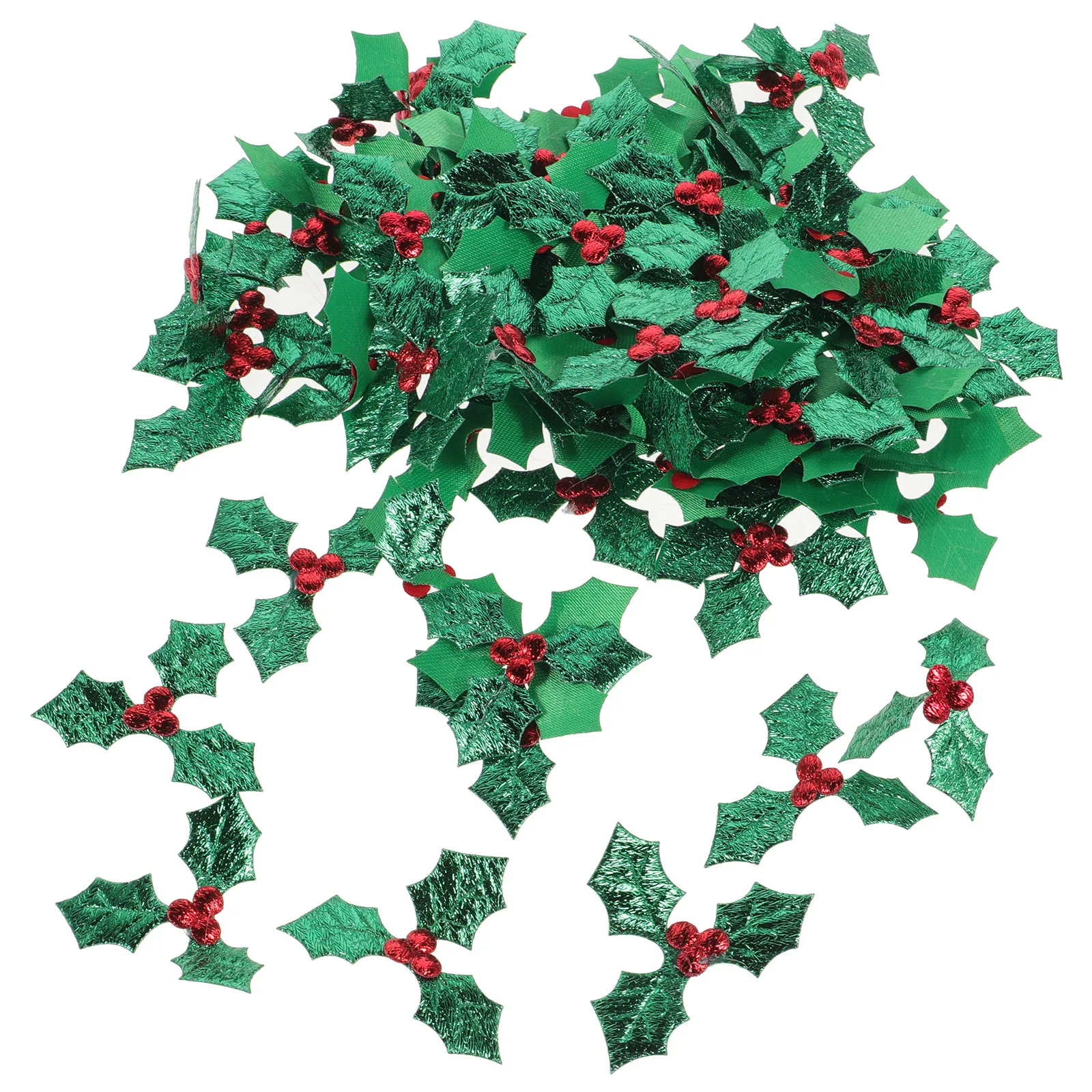 200pcs Christmas Sew On Patches With Holly Leaves And Red Berries Three Piece Tree Artificial Berry Embellishments Gift Wrapping