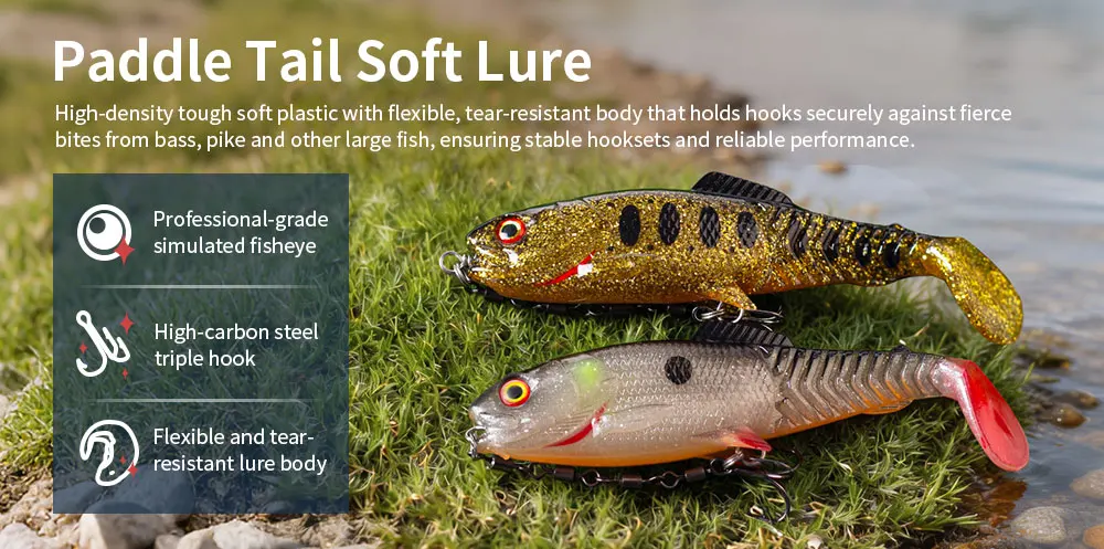 Hanlin 13,5cm/27g Weichköder T-Schwanz Angelköder Bluegill Swimbaits Silikon Goby Jig Pailletten Sinkender Minnow für Hecht und Barsch – Detail 2