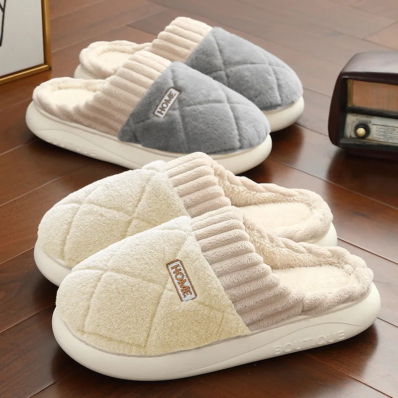 

Indoor Thick Bottom Anti-Slip Couple Slippers Men Women Comfortable Warm Plush Slippers Cotton Slippers for Autumn Winter Home